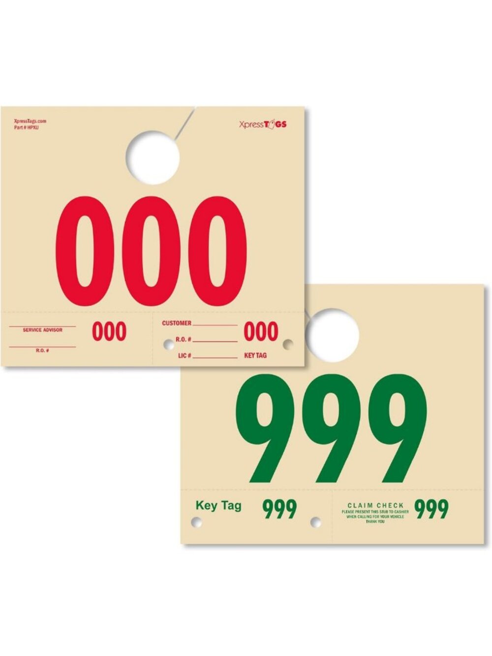 1000-Pack Double-Sided Vehicle Hang Tags, 6"x7" Valet Service Tags, Numbered